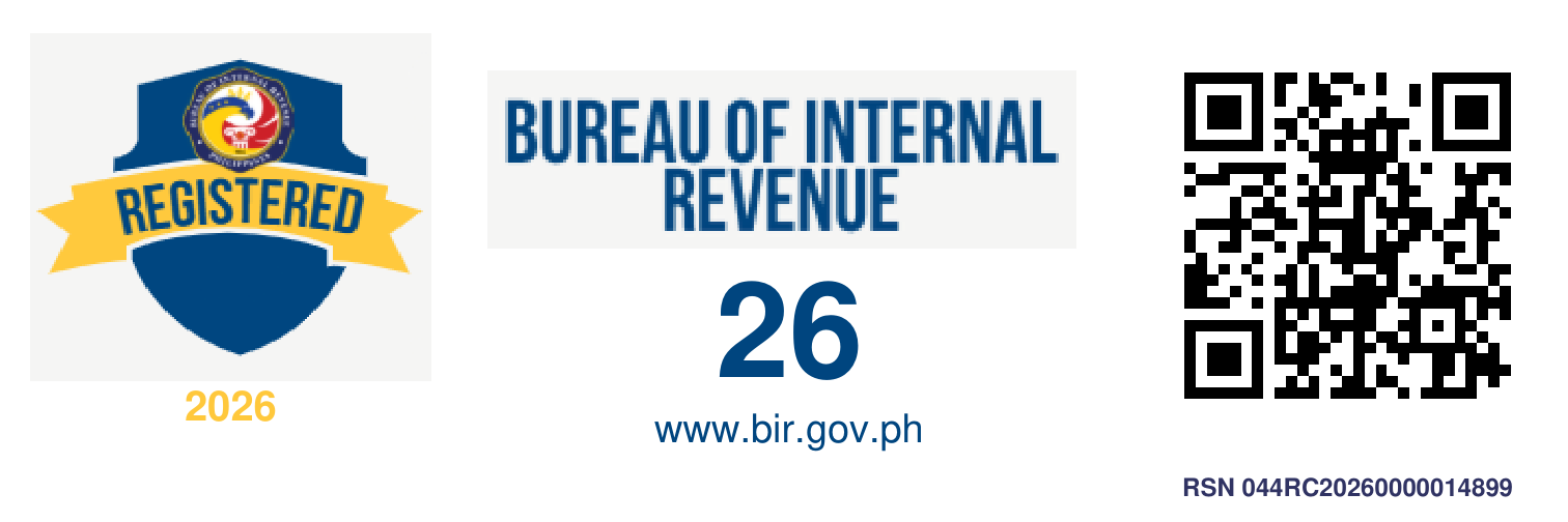 Official 2026 BIR Registration Seal Badge for Clover Innovations OPC, including its registration verification QR code.